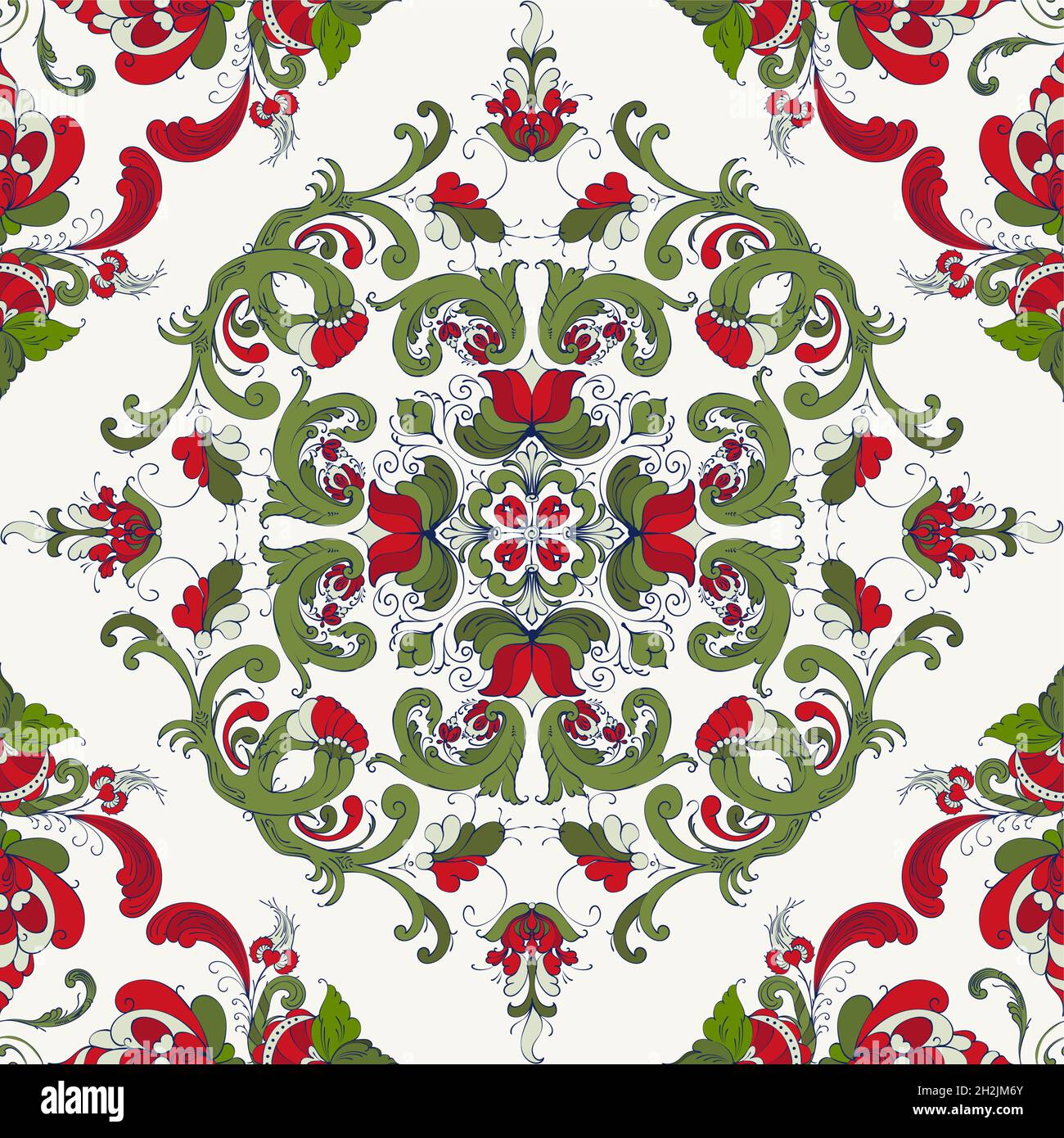 Rosemaling tile, traditional Norwegian decorative pattern. Vector ...