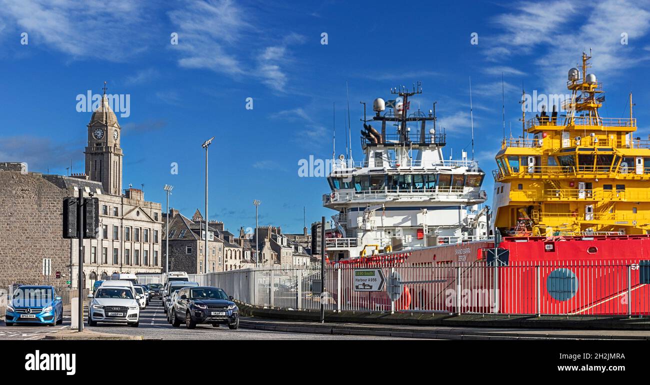 ABERDEEN CITY SCOTLAND MARKET STREET WITH TWO MOORED NORTH SEA OIL 