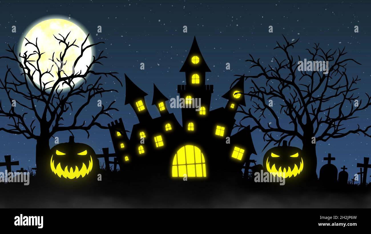 Halloween background with the concept of Pumpkins and Spooky Trees. 3d ...
