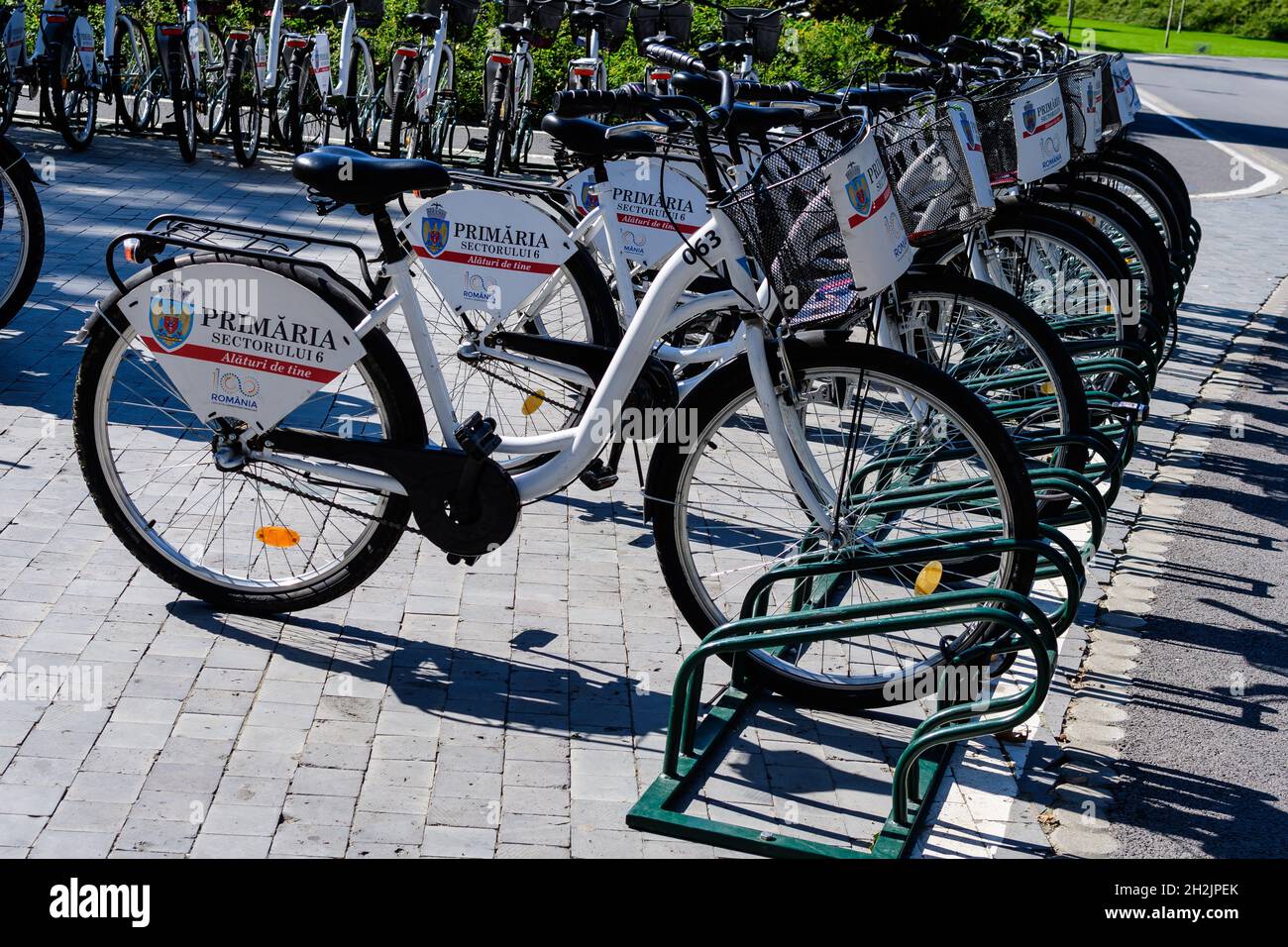Bucharest, Romania, 22 September 2019 Public bike sharing bicycles