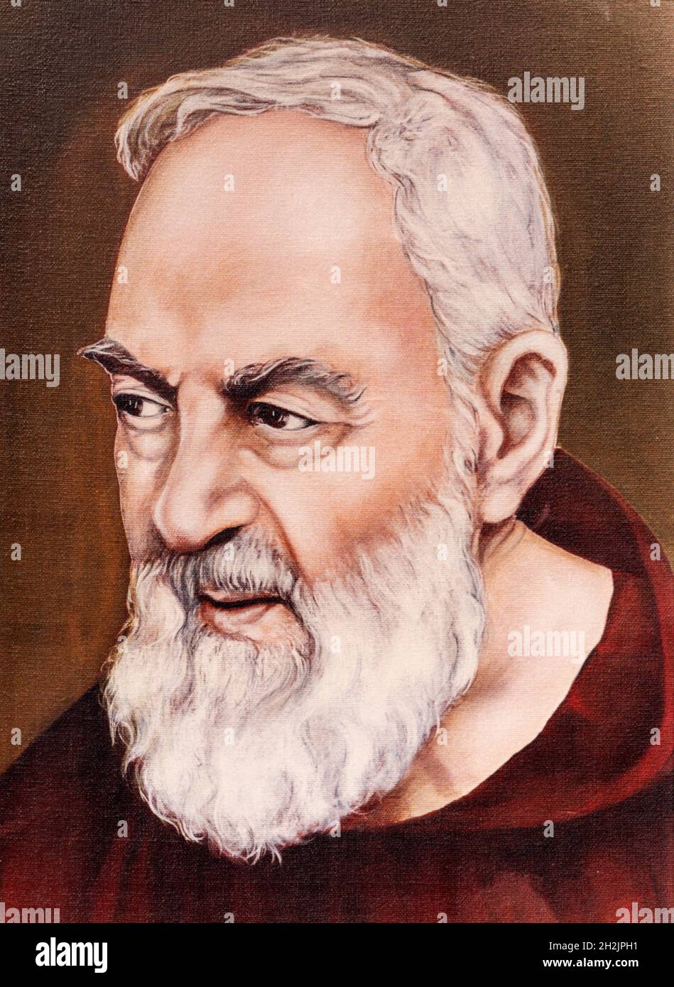 ROME, ITALY - AUGUST 28, 2021: The copy of portrait of St. Pater Pio in the church Chiesa dei Santi Vincenzo e Anastasio a Trevi  by M. Gutelli (1993) Stock Photo
