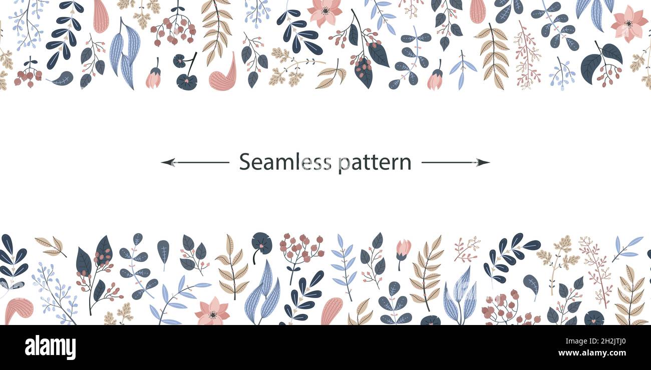 Botanical vector seamless pattern with plants and flowers Stock Vector