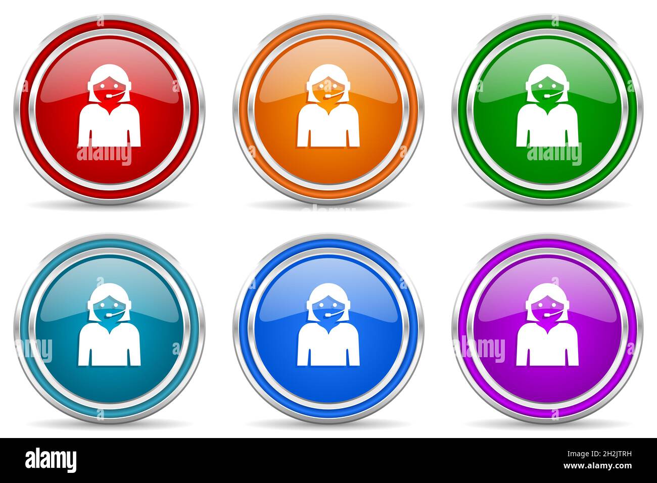 Call center silver metallic glossy icons, set of modern design buttons ...