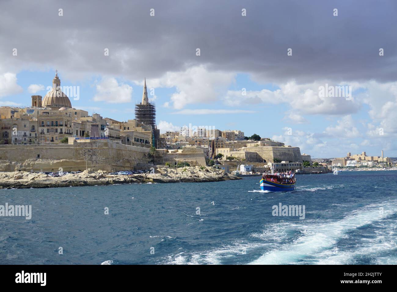 view from a boat at the Capital city Valletta on the island of Malta. Photo by Willy Matheisl Stock Photo