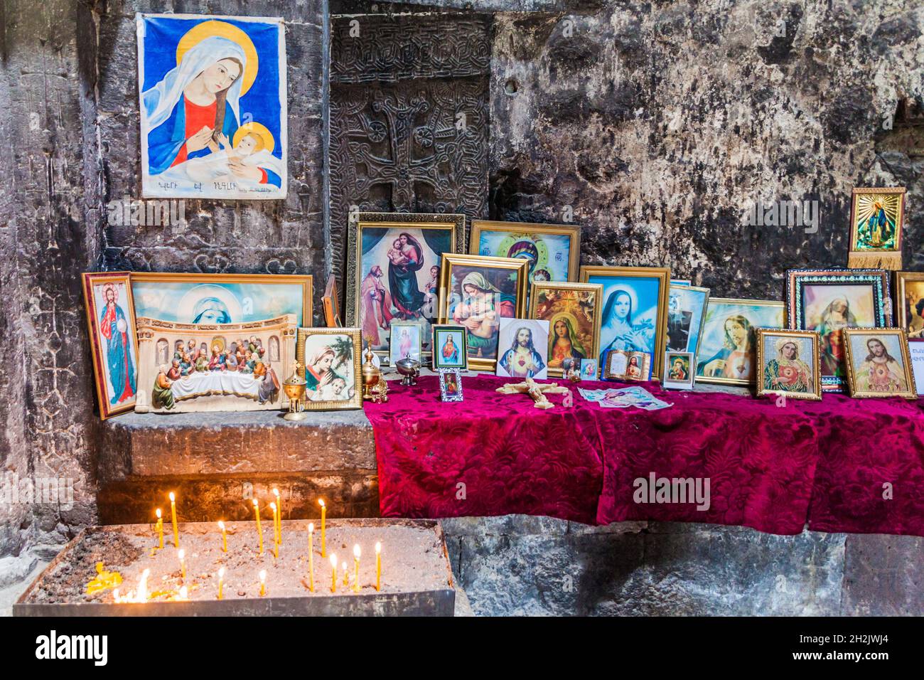 HAYRAVANK, ARMENIA - JULY 10, 2017: Religious pictures in Hayravank monastery, Armenia Stock Photo
