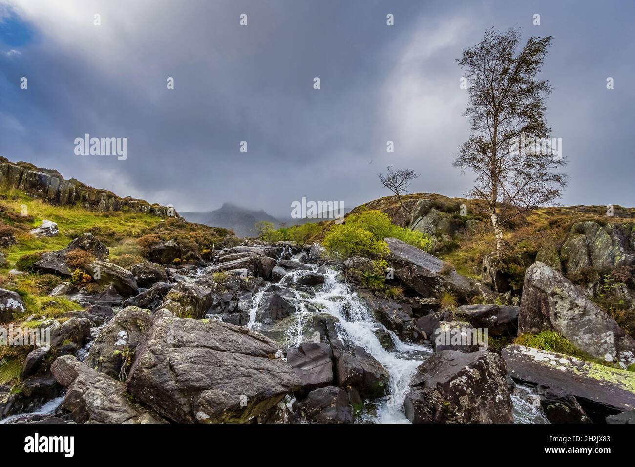 Waterfall in Snowdonia National Park, North Wales. Stock Photo