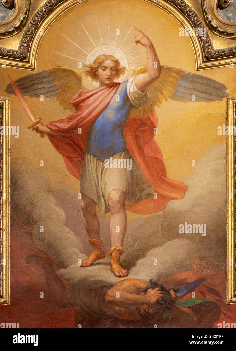 ROME, ITALY - AUGUST 28, 2021: The neo-baroque fresco Michael archangel ...