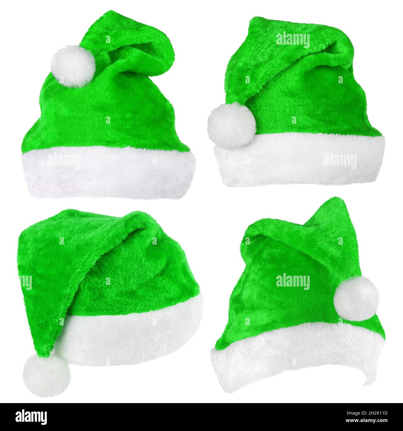 Set of green Christmas elf hat isolated on white background Stock Photo