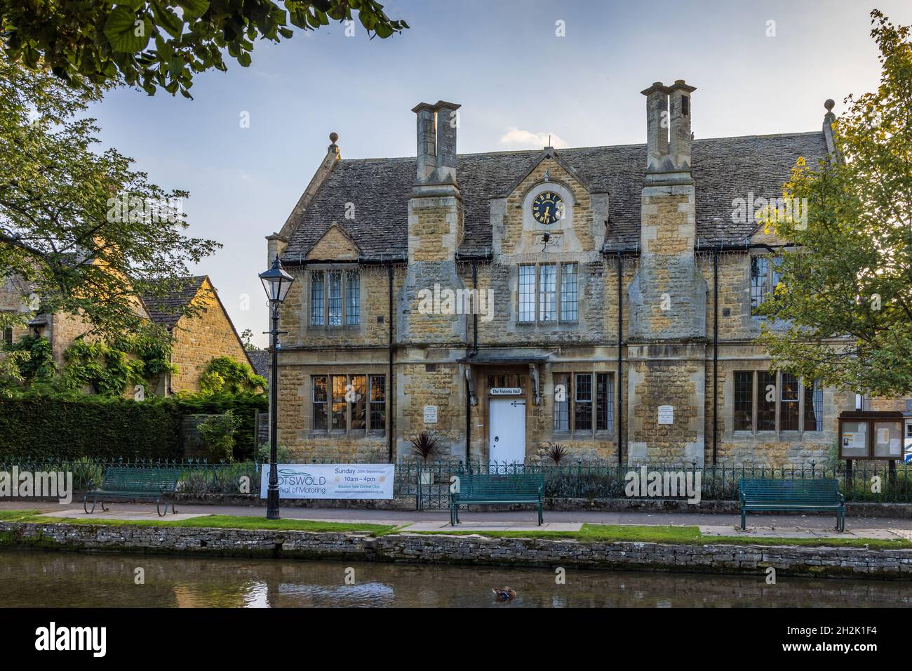 The Victoria Hall named after Queen Victoria (built 1897) in the Cotswold village of Bourton on the Water, Gloucestershire, England. Stock Photo