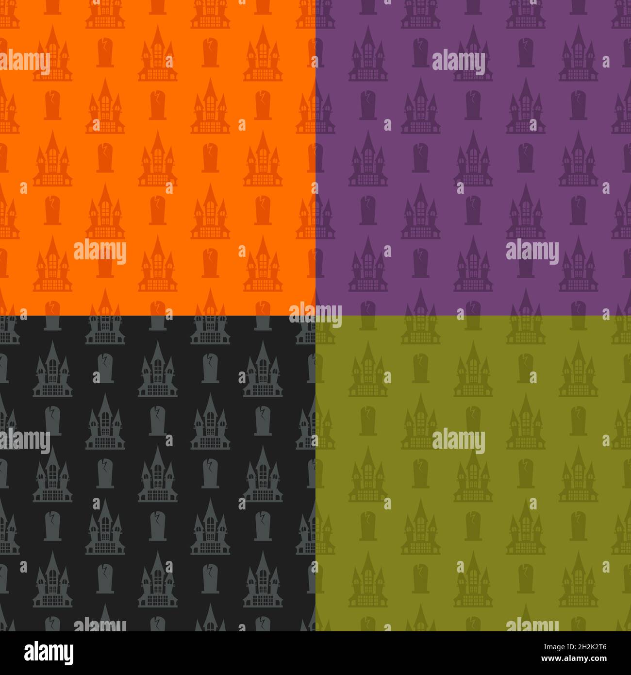Halloween seamless patterns set. Color background with icons Stock Vector