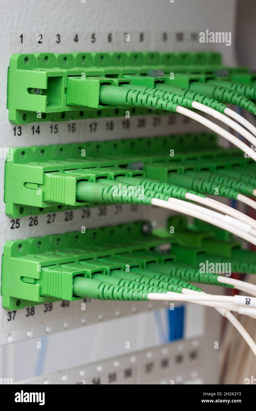 Optic fiber cables connected to data center, Has cable, fiber op Stock ...