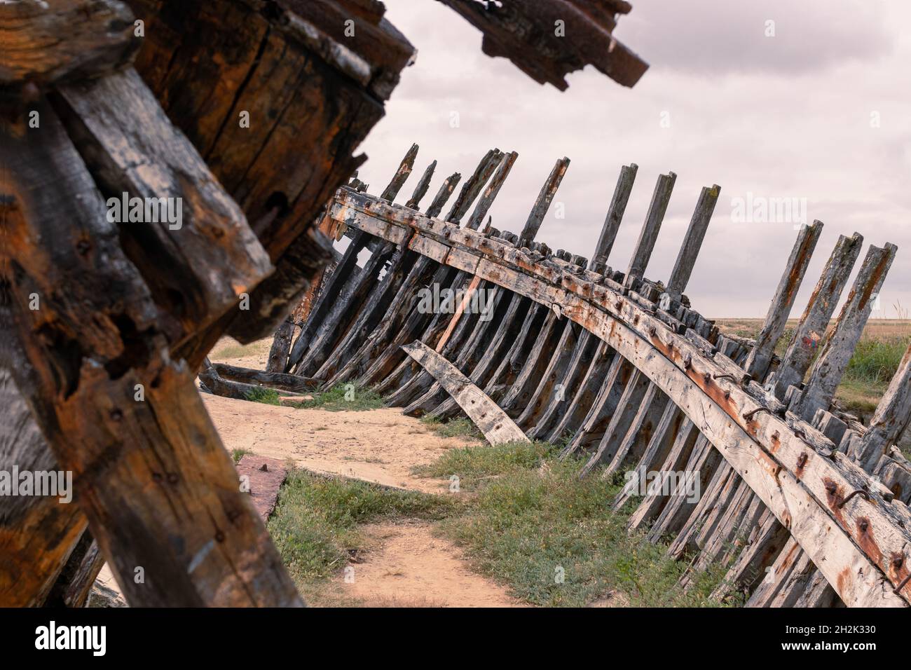 Wooden ship wreck in Portbail Stock Photo - Alamy