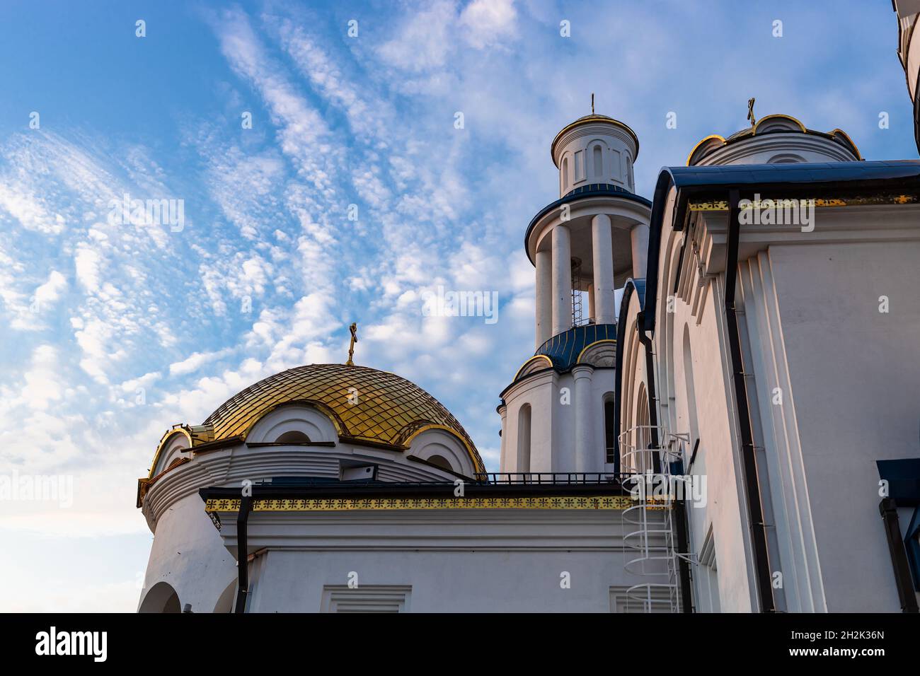 Church of the Cathedral of Moscow Saints in Bibirevo district of Moscow city on sunset Stock Photo