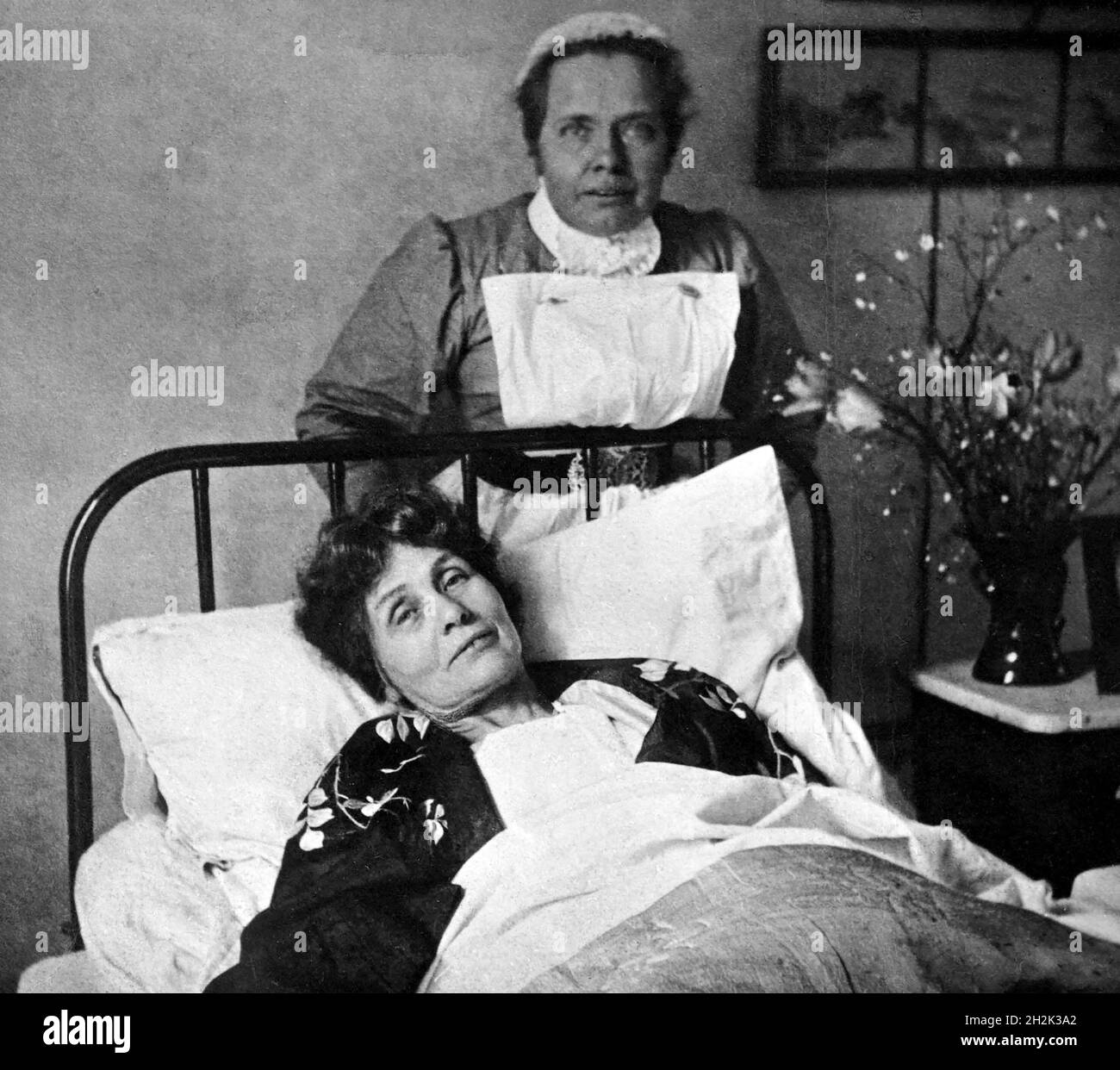 Emmeline Pankhurst (1858-1928) recuperating from hunger strike, 1913 Stock Photo