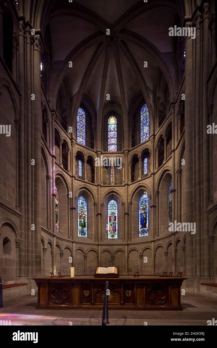 stained glass windows of the apse, St. Pierre Cathedral, Geneva, Switzerland Stock Photo