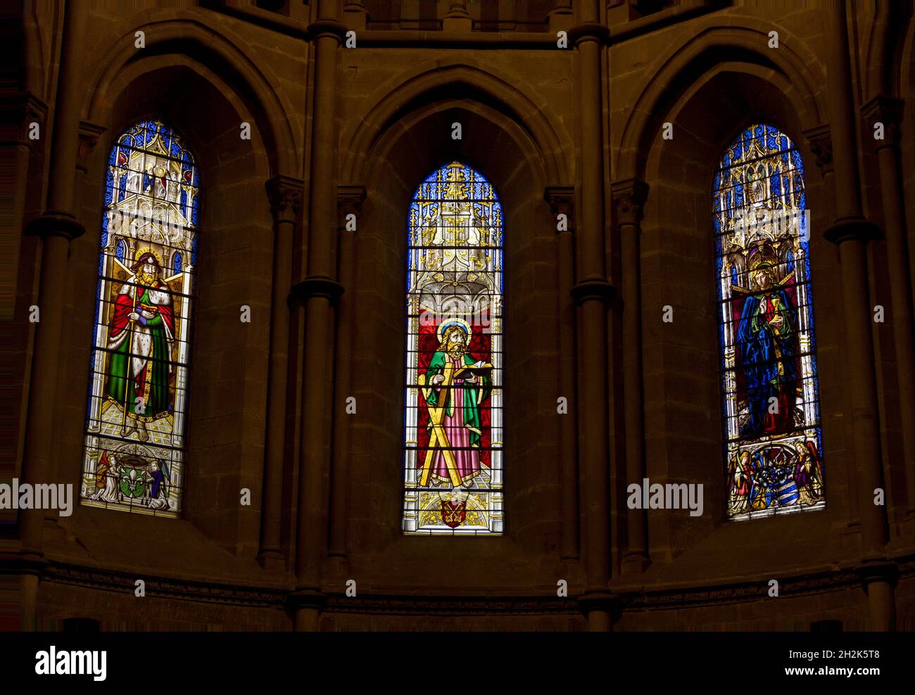stained glass windows of the apse, St. Pierre Cathedral, Geneva, Switzerland Stock Photo