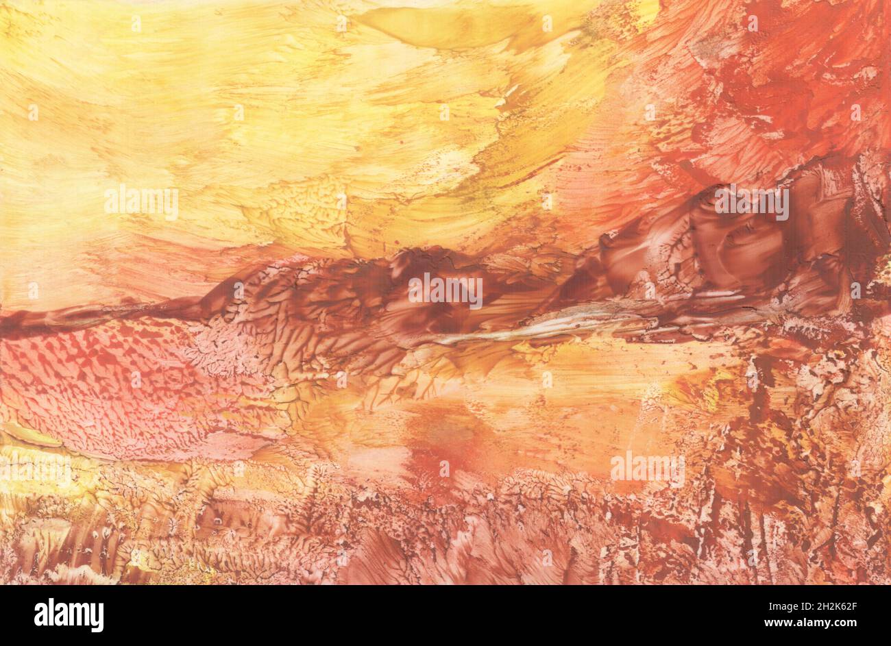 Fantastic abstract landscape. Encaustic wax art hand drawing. Beautiful illustration, waxy background Stock Photo