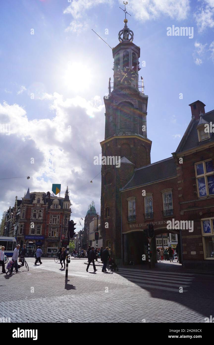 Amsterdam, Netherlands: the Mint Tower and Royal Delft Experience building Stock Photo