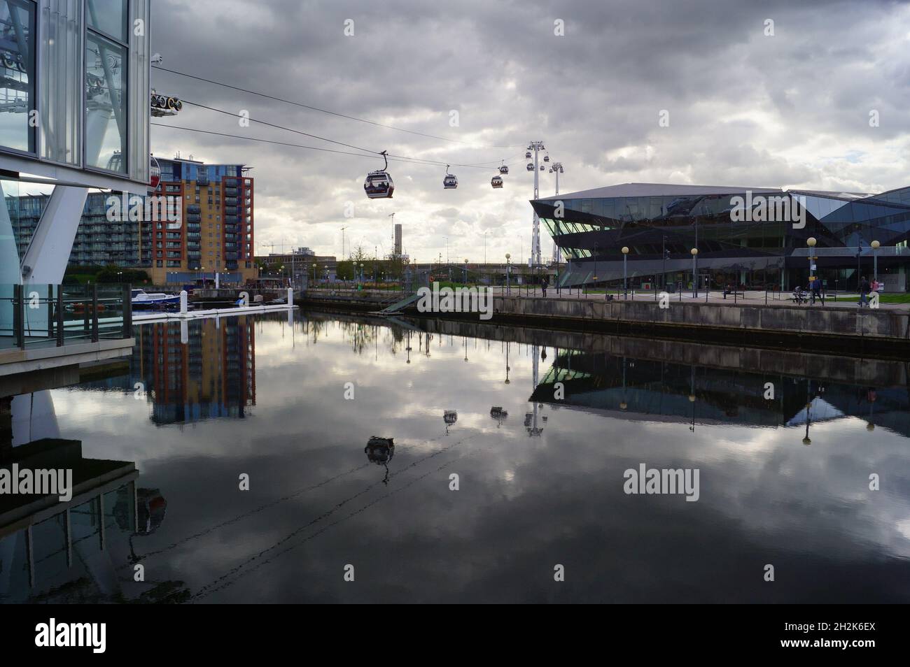 London, UK: the Emirates Air Line cable car at London Royal Docks, east London Stock Photo