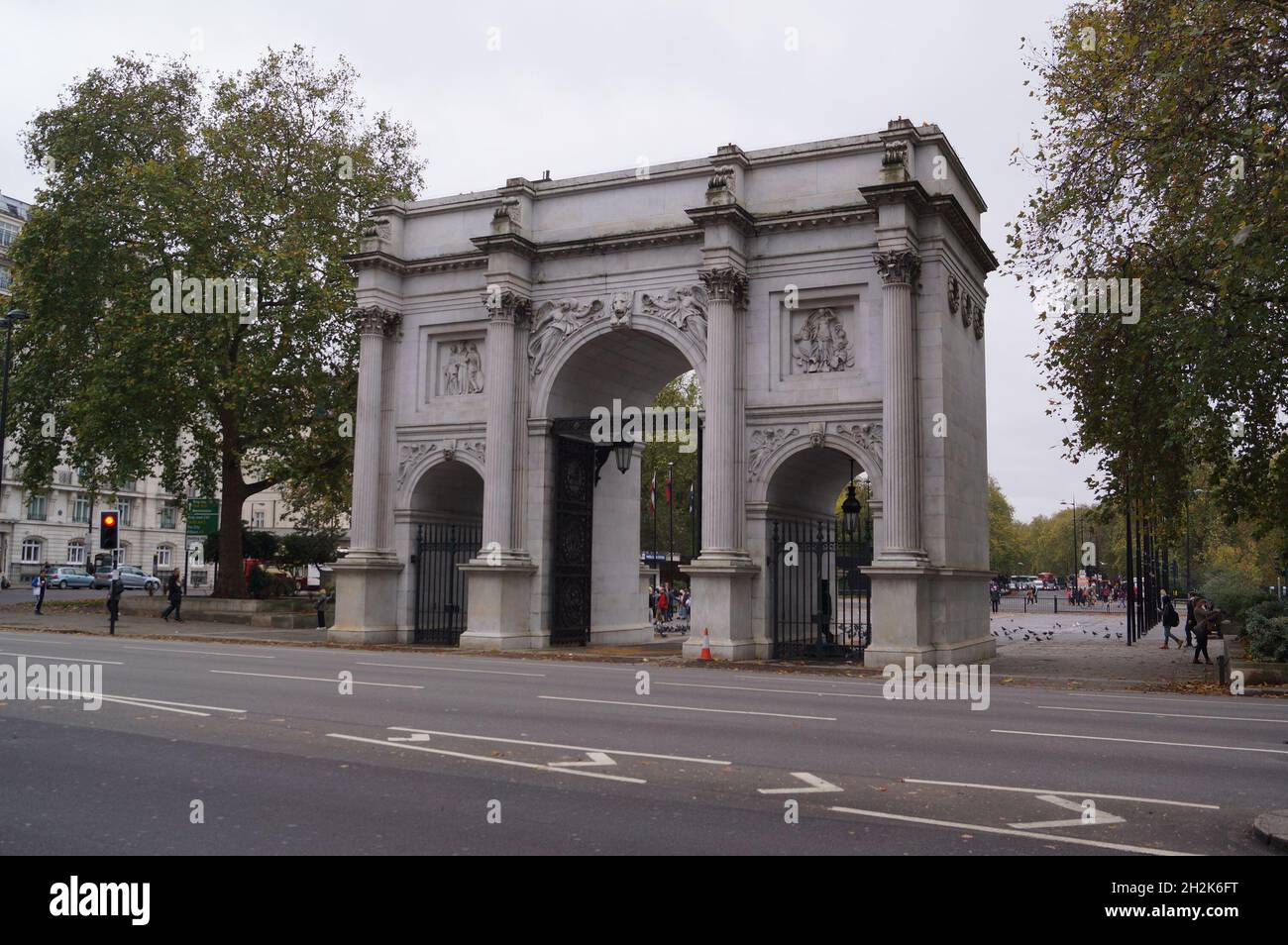 a view of Marble Arch, famous historical landmark in Park Lane, London