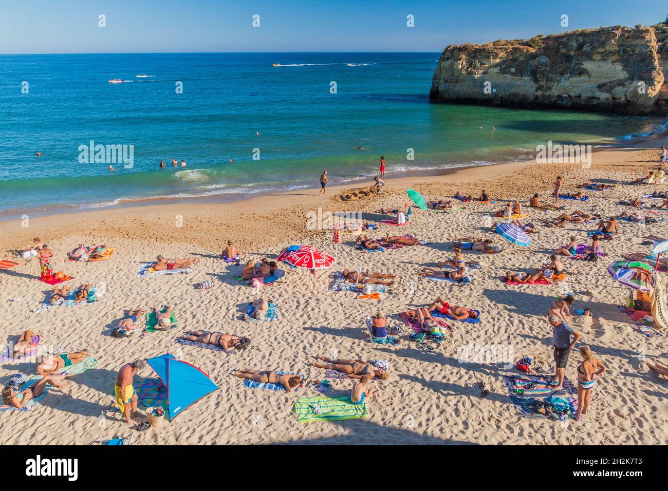 LAGOS, PORTUGAL OCTOBER 7, 2017 People at Praia da Batata beach near