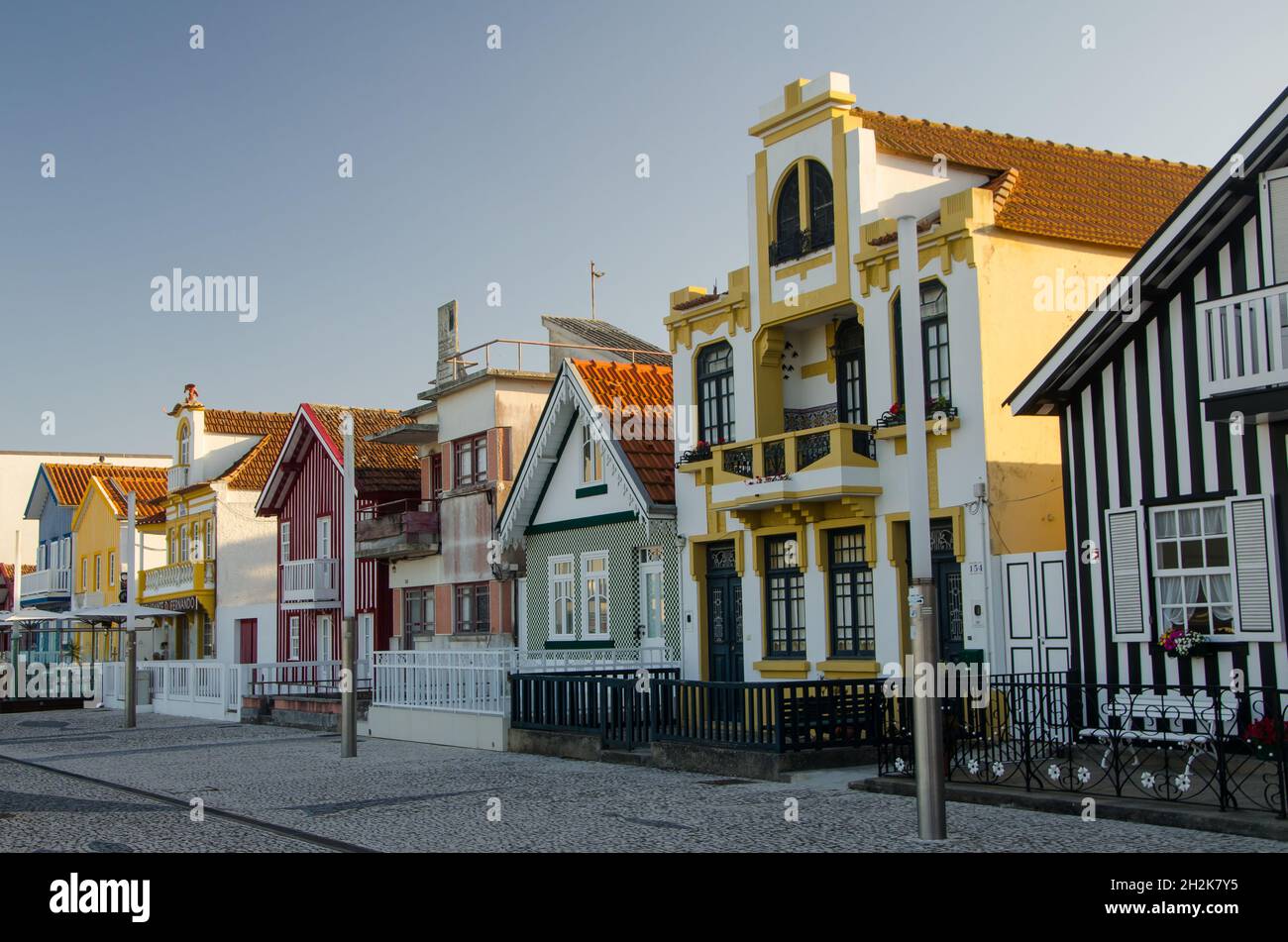 Famous historic Casas Tipicas da Costa Nova, Aveiro, Portugal Stock Photo