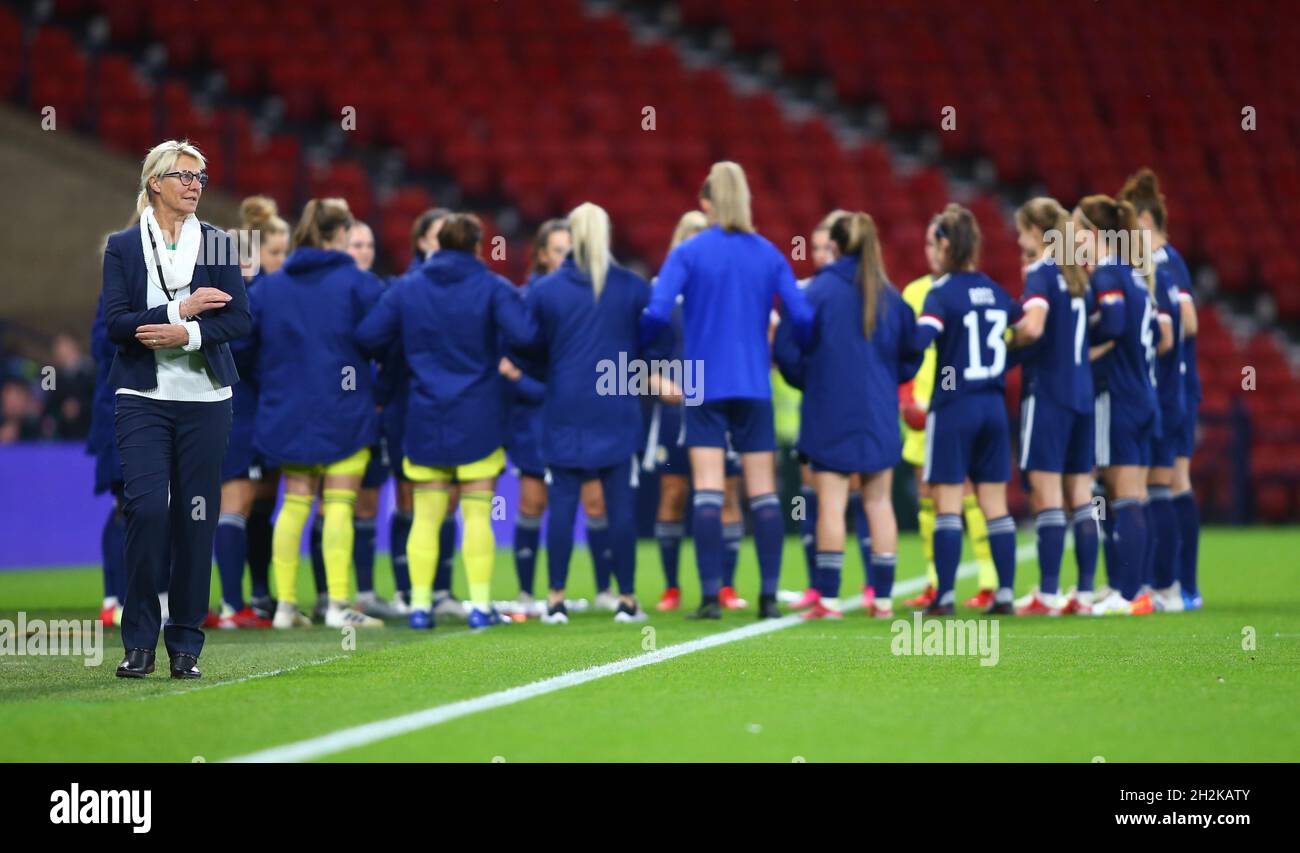 Hampden Park, Glasgow, UK. 22nd Oct, 2021. FIFA Womens World Cup football qualification, Scotland versus Hungary; Hungary Manager Margret Kratz pre-game Credit: Action Plus Sports/Alamy Live News Stock Photo