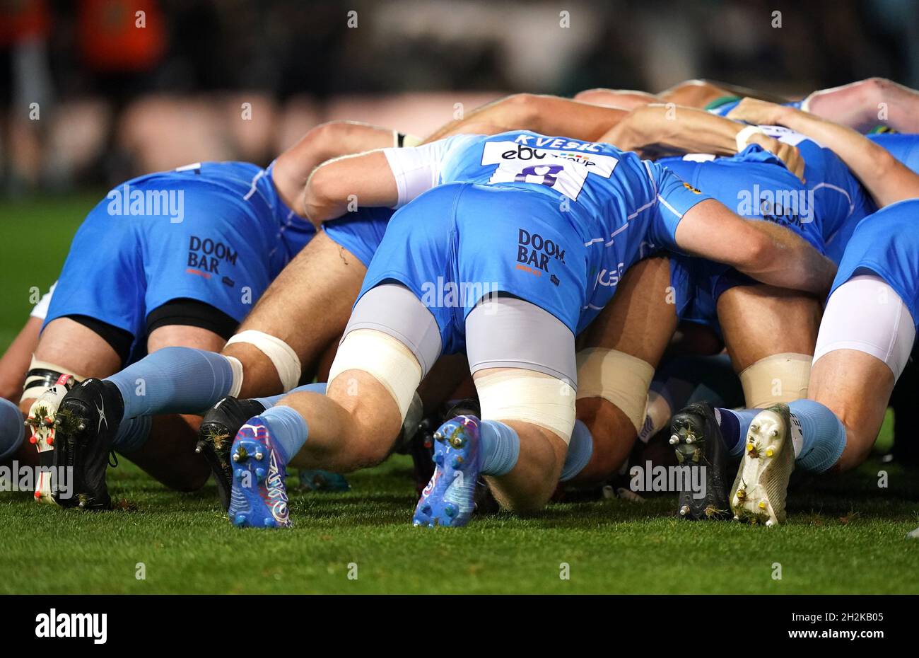 Worcester Warriors players in a scrum during the Gallagher Premiership ...