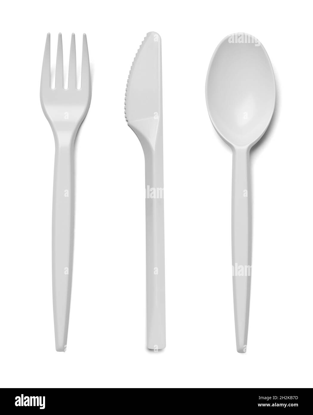 plastic cutlery spoon fork knife utensil recycling disposable Stock Photo