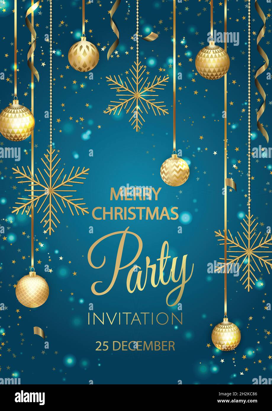 Merry Christmas Party invitation. Happy New Year card Decoration