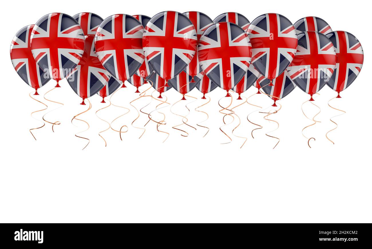 Balloons with British flag, 3D rendering isolated on white background ...