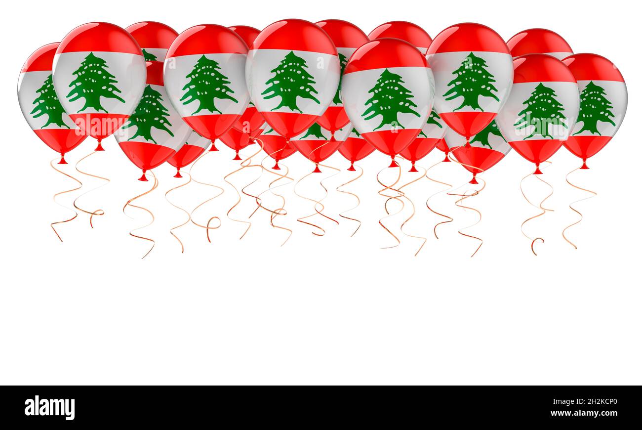 Balloons with Lebanese flag, 3D rendering isolated on white background ...