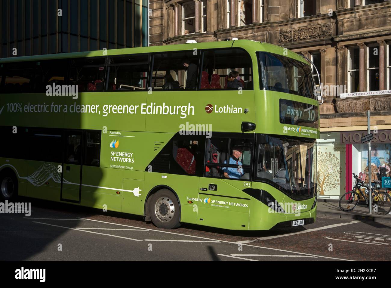 One of Lothian Busses new 100% electric busses, which came into service in June 2021, Edinburgh, Scotland, UK. Stock Photo