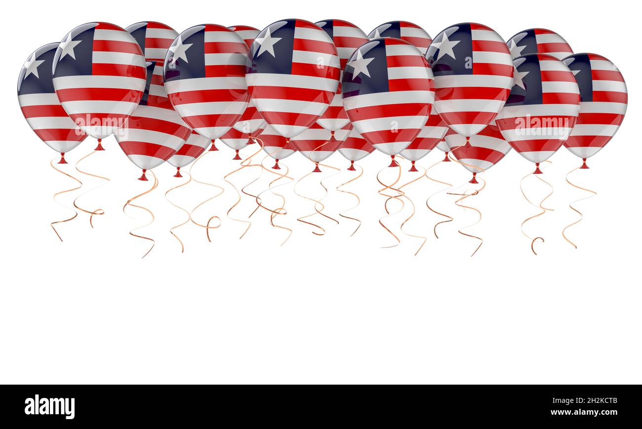 Balloons with Liberian flag, 3D rendering isolated on white background ...