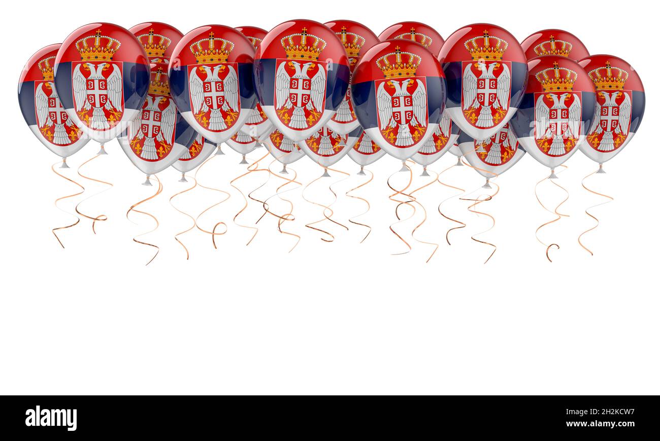 Balloons with Serbian flag, 3D rendering isolated on white background ...