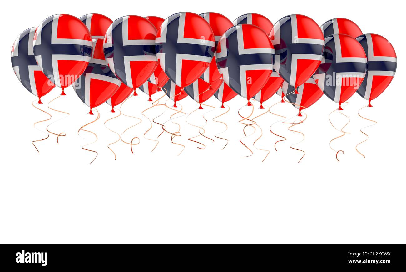 Balloons with Norwegian flag, 3D rendering isolated on white background Stock Photo