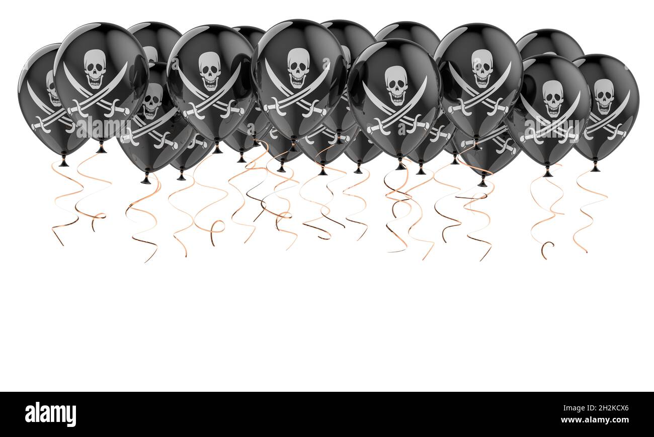Balloons with piracy flag, 3D rendering isolated on white background ...