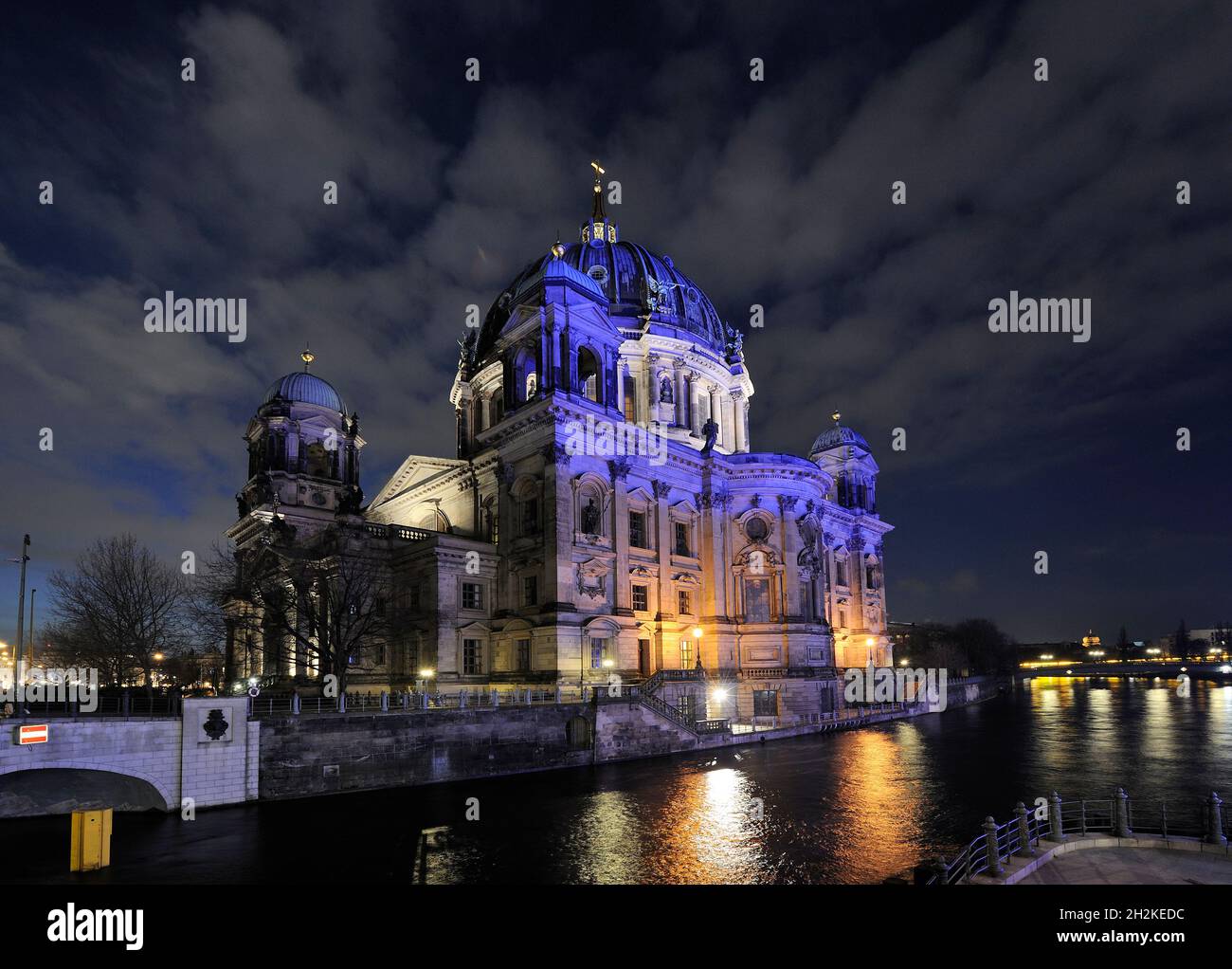 Berlin cathedral, view across the river Spree, illumination at Christmas time, built 1895-1905 by Julius Raschdorff, Berlin, Germany, Europe Stock Photo