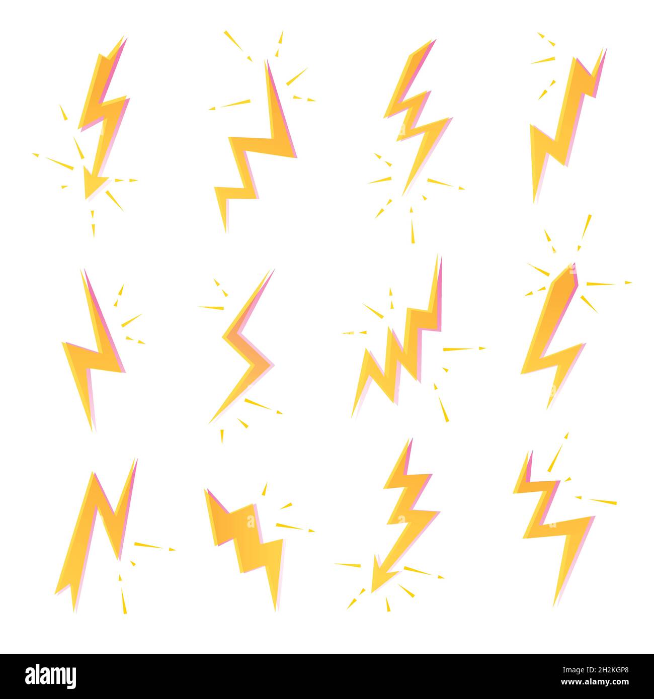 Set of Lightning bolts icons. Thunderbolts, voltage, electricity, flash and power signs Stock