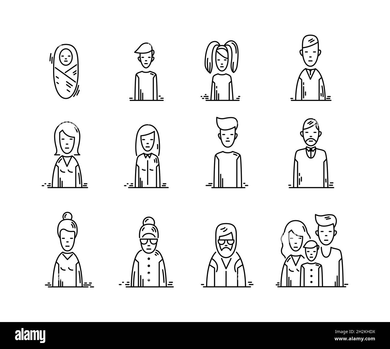 line icons Family people avatars kids parents grandparents Stock Vector