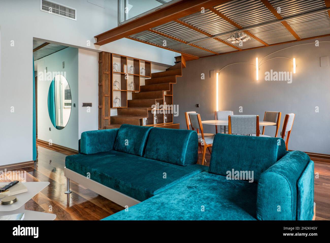 Living room and dining room furnished with contemporary design