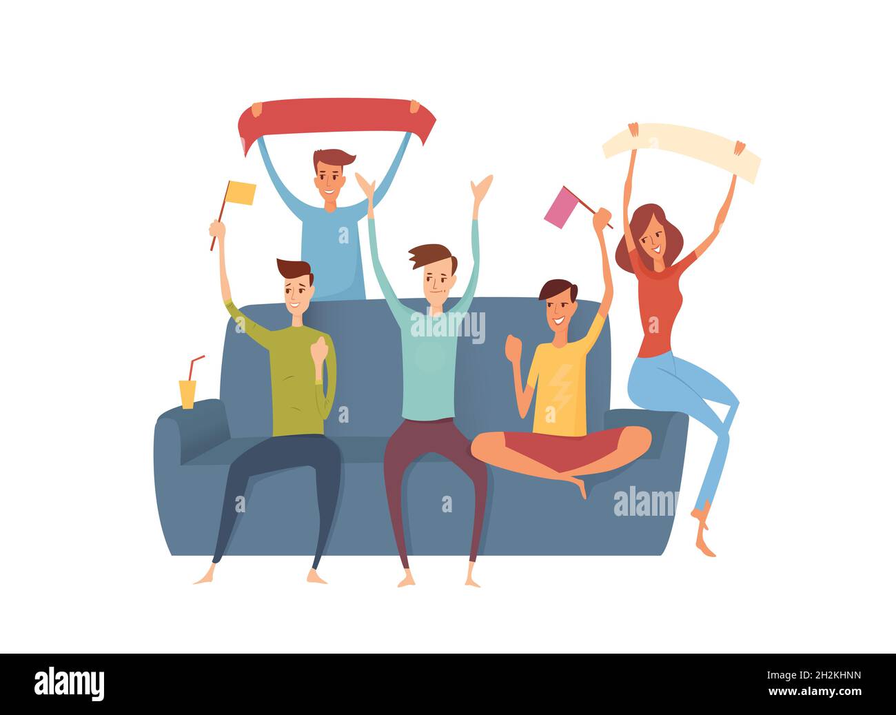 Happy friends emotionally watching sports on tv Stock Vector