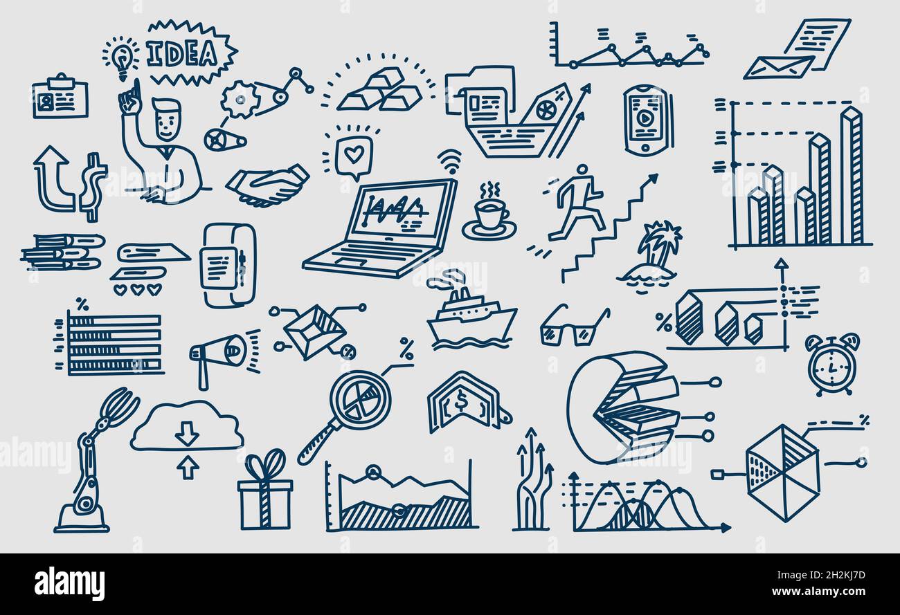 Hand drawn vector elements, symbols. Business doodles Stock Vector