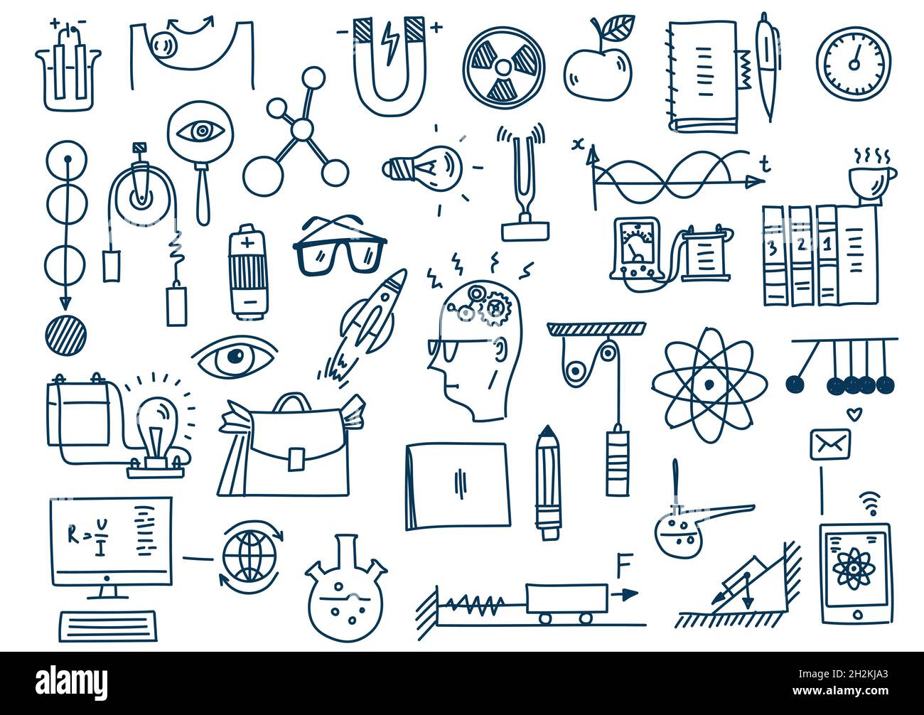 Physics. Sclool education and science. Hand drawn scientific formula theory law Stock Vector
