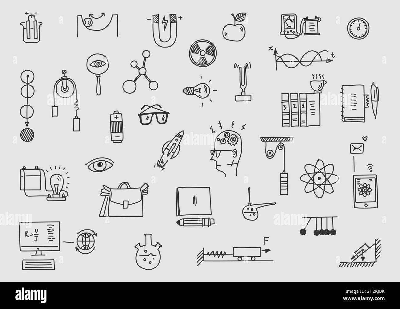 Physics. Sclool education and science. Hand drawn scientific formula theory law Stock Vector