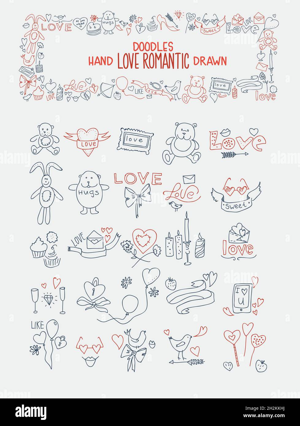 Hand drawn love doodle icons vector illustration Stock Vector Image ...