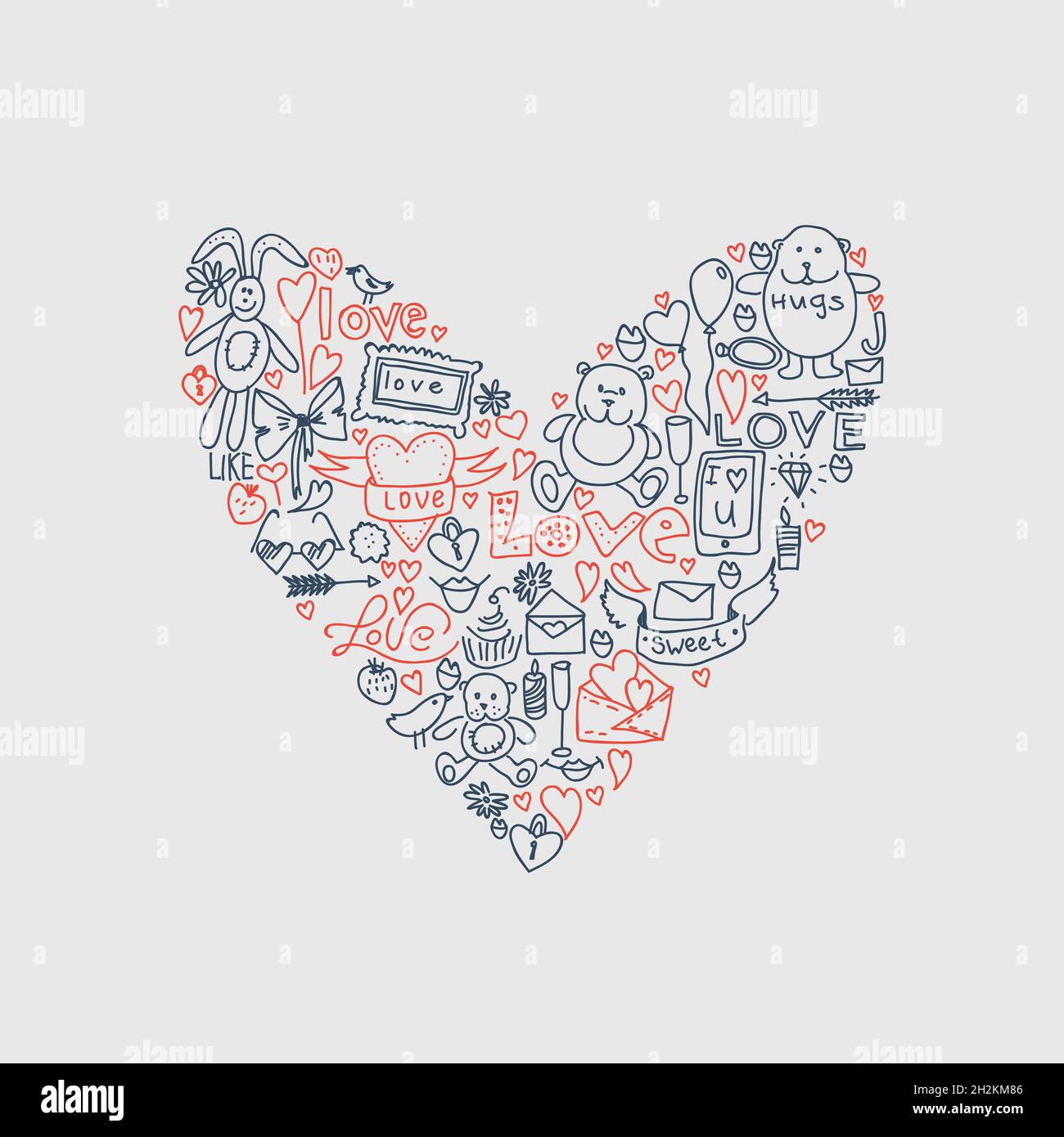Hand drawn love doodle icons vector illustration Stock Vector Image ...