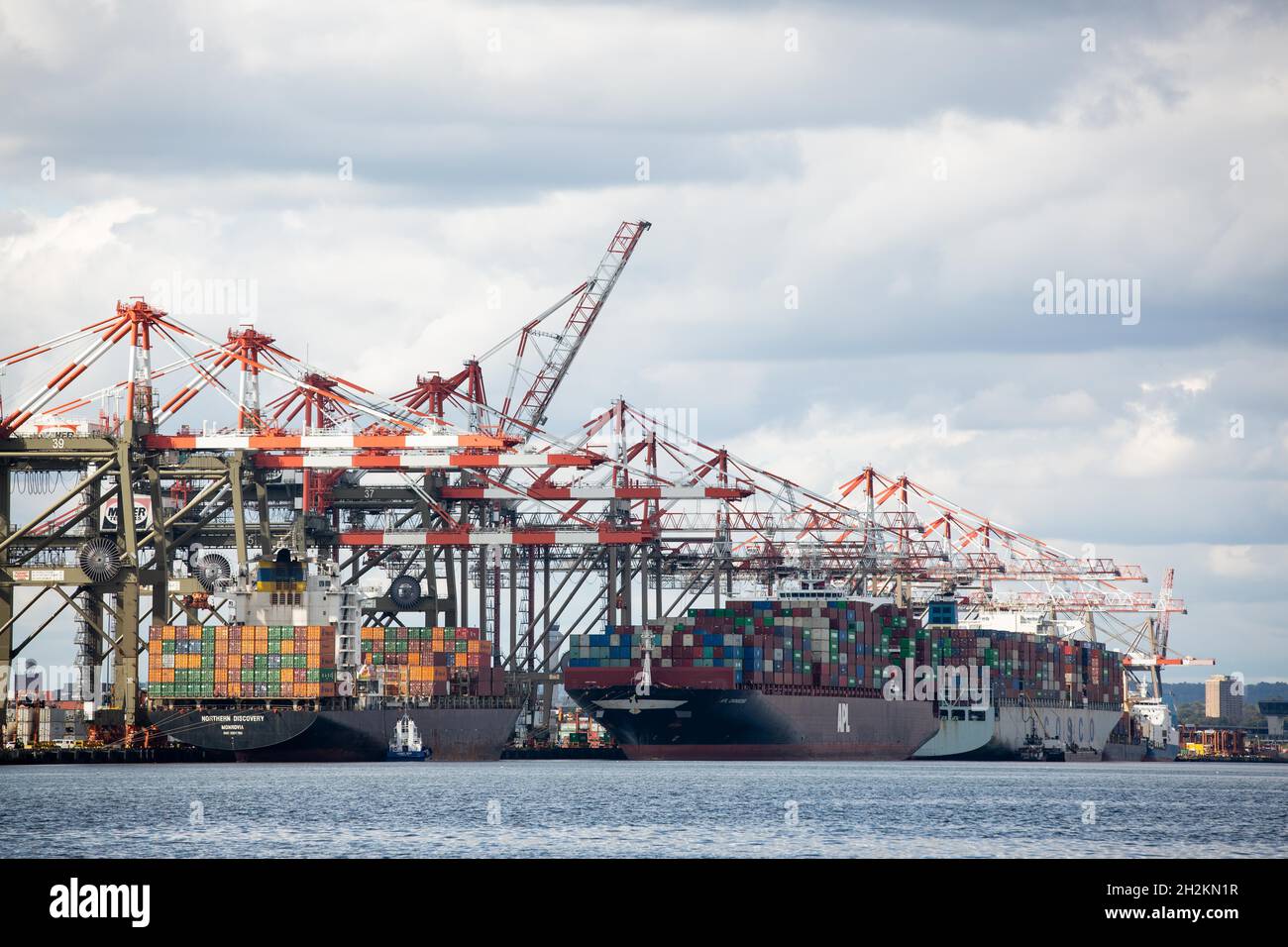 Newark, United States. 22nd Oct, 2021. Shipping containers cargo ships