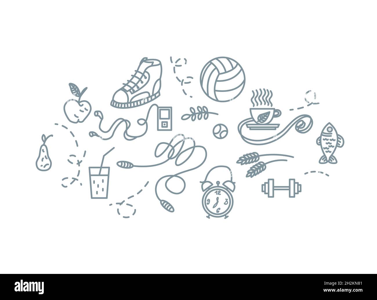 Hand drawn sport equipment icons vector illustration Stock Vector