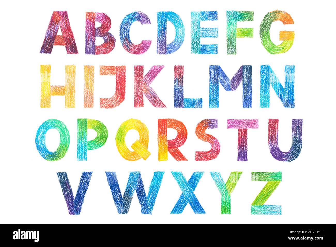 Sans Serif Gothic Grotesk alphabet drawing in color pencils. Stock Photo